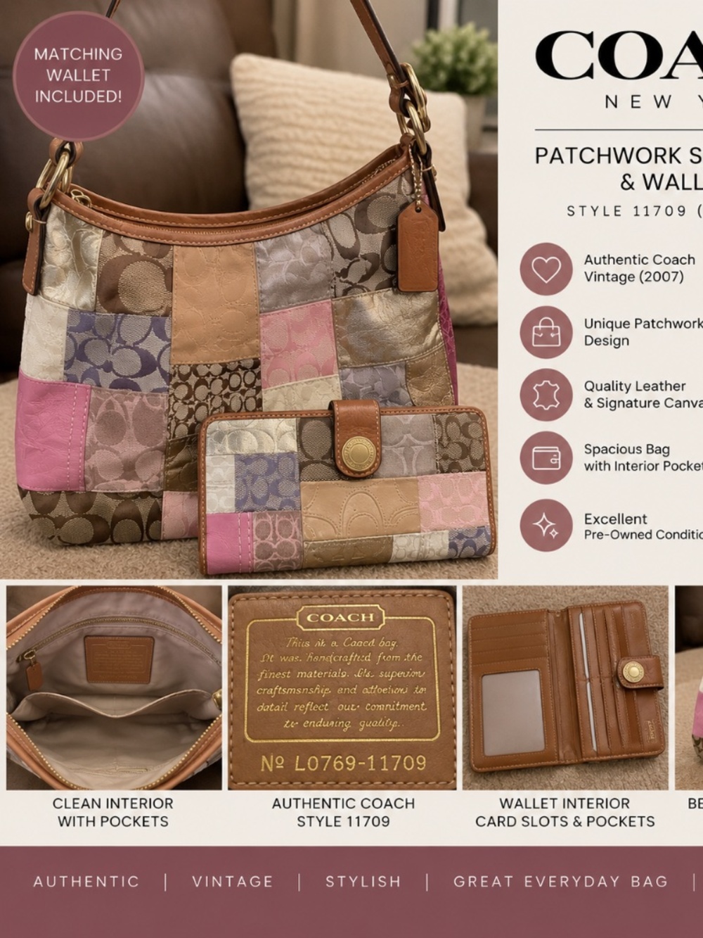 2007 Coach Patchwork Large Shoulder Bag and matching wallet